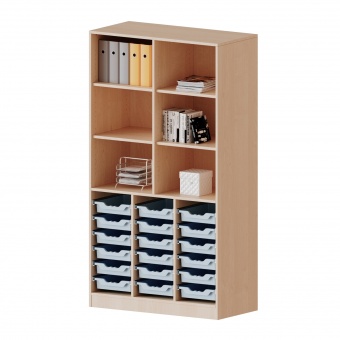 ErgoTray Regal, 3reihig, 5 OH, unten 18 flache Boxen, oben 4 EB, B/H/T 104,5x190x50cm 